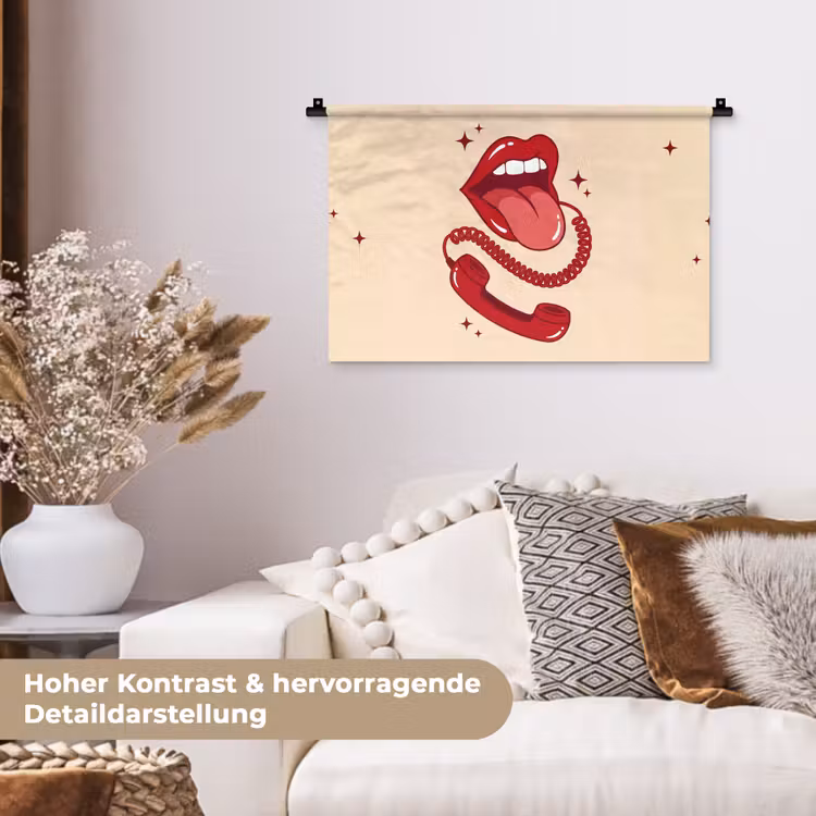 Mond - Telefoon - Popart - Rood - Illustratie Wandkleed katoen klein -tsfeer1_DE
