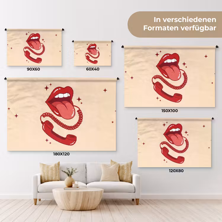 Mond - Telefoon - Popart - Rood - Illustratie Wandkleed katoen klein -tsfeer8_DE