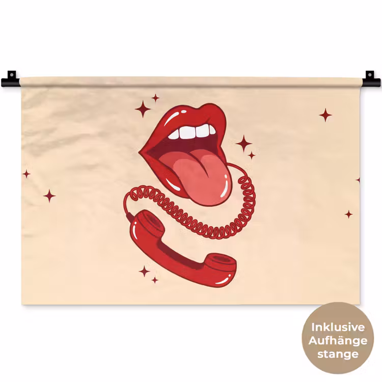 Mond - Telefoon - Popart - Rood - Illustratie Wandkleed katoen klein -t3d_DE