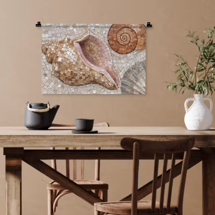 Schelp - Mozaïek - Zee - Beige - Modern Wandkleed katoen klein -sfeer6
