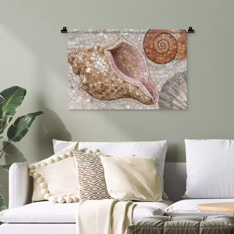 Schelp - Mozaïek - Zee - Beige - Modern Wandkleed katoen klein -sfeer7