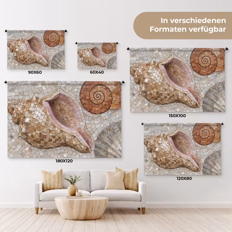 Schelp - Mozaïek - Zee - Beige - Modern Wandkleed katoen klein -tsfeer8_DE