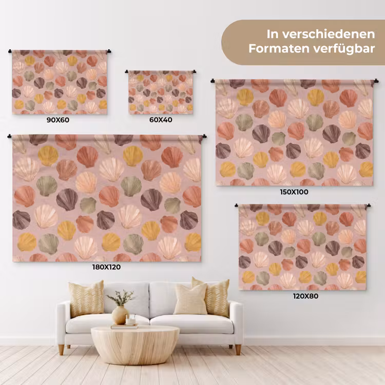 Schelp - Patroon - Zee - Aquarel - Aardetinten Wandkleed katoen klein -tsfeer8_DE