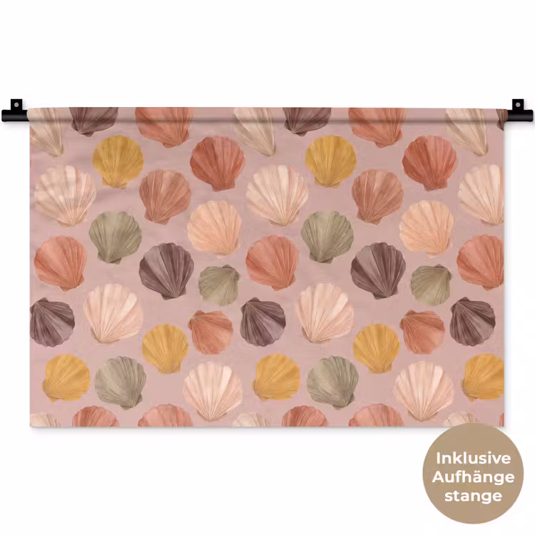 Schelp - Patroon - Zee - Aquarel - Aardetinten Wandkleed katoen klein -t3d_DE