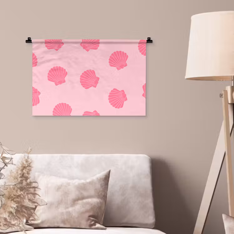 Schelp - Patroon - Zee - Modern - Roze Wandkleed katoen klein -sfeer4