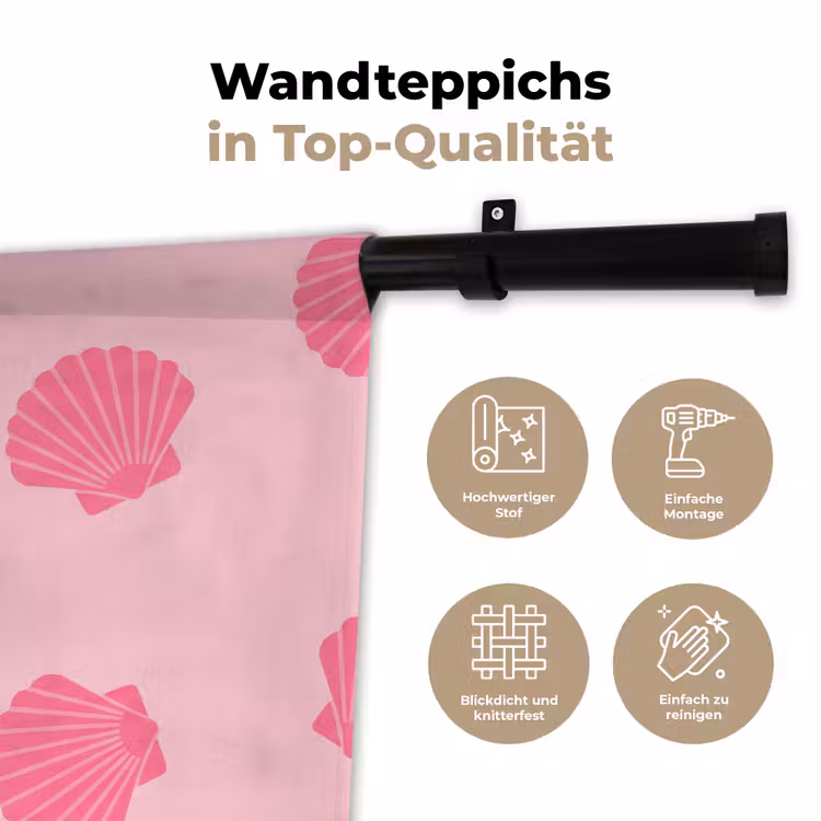 Schelp - Patroon - Zee - Modern - Roze Wandkleed katoen klein -tsfeer2_DE