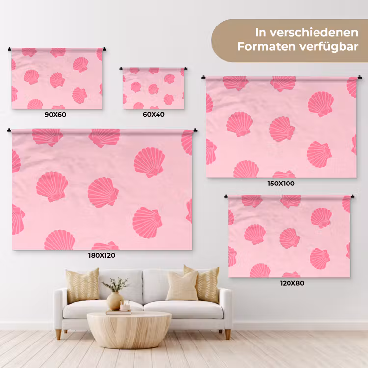 Schelp - Patroon - Zee - Modern - Roze Wandkleed katoen klein -tsfeer8_DE