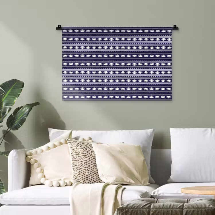 Schelp - Nautisch - Blauw - Wit Wandkleed katoen klein 269 -sfeer7