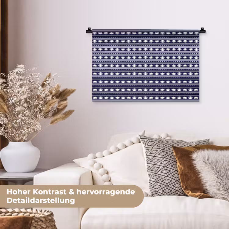 Schelp - Nautisch - Blauw - Wit Wandkleed katoen klein 269 -tsfeer1_DE