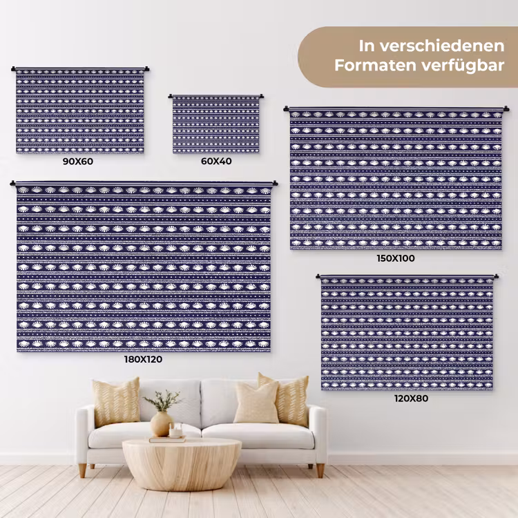 Schelp - Nautisch - Blauw - Wit Wandkleed katoen klein 269 -tsfeer8_DE