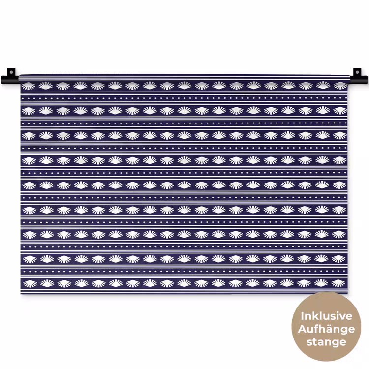 Schelp - Nautisch - Blauw - Wit Wandkleed katoen klein 269 -t3d_DE