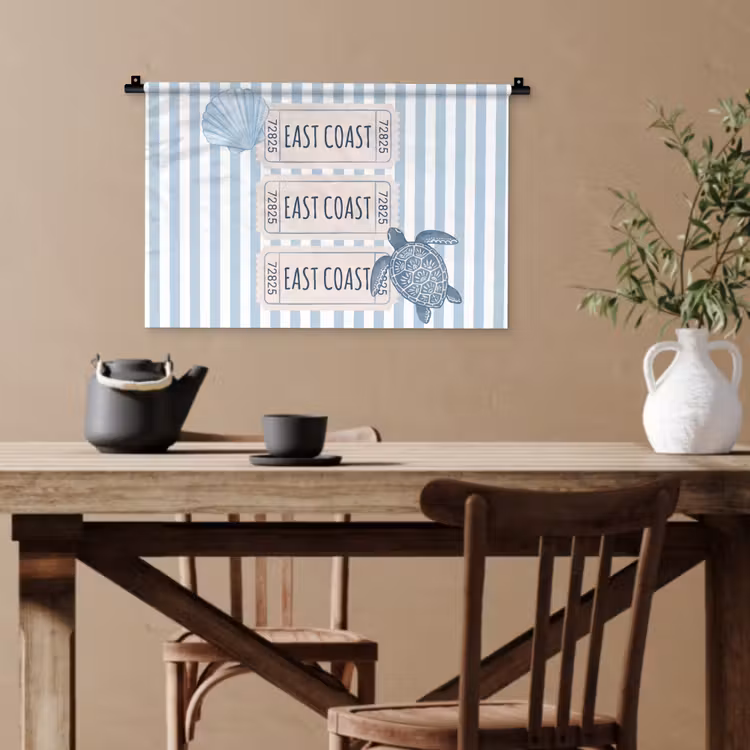 Schelp - Oceaan - Kust - Blauw - Illustratie Wandkleed katoen klein -sfeer6