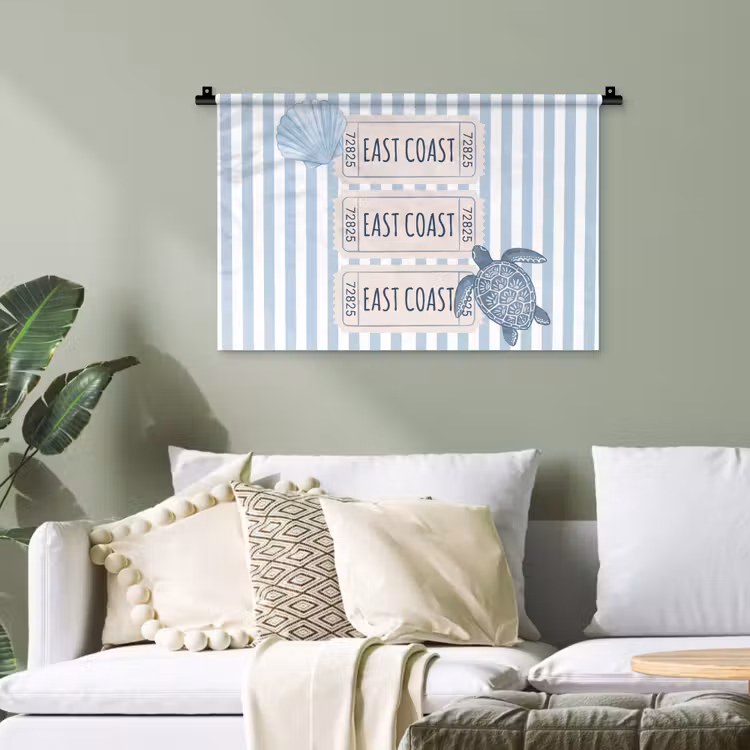 Schelp - Oceaan - Kust - Blauw - Illustratie Wandkleed katoen klein -sfeer7