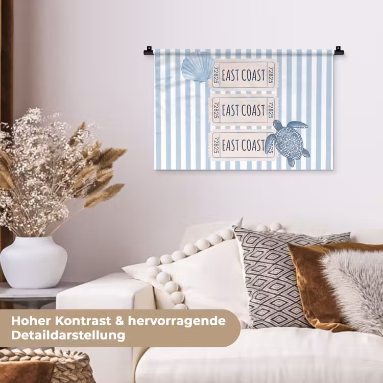 Schelp - Oceaan - Kust - Blauw - Illustratie Wandkleed katoen klein -tsfeer1_DE