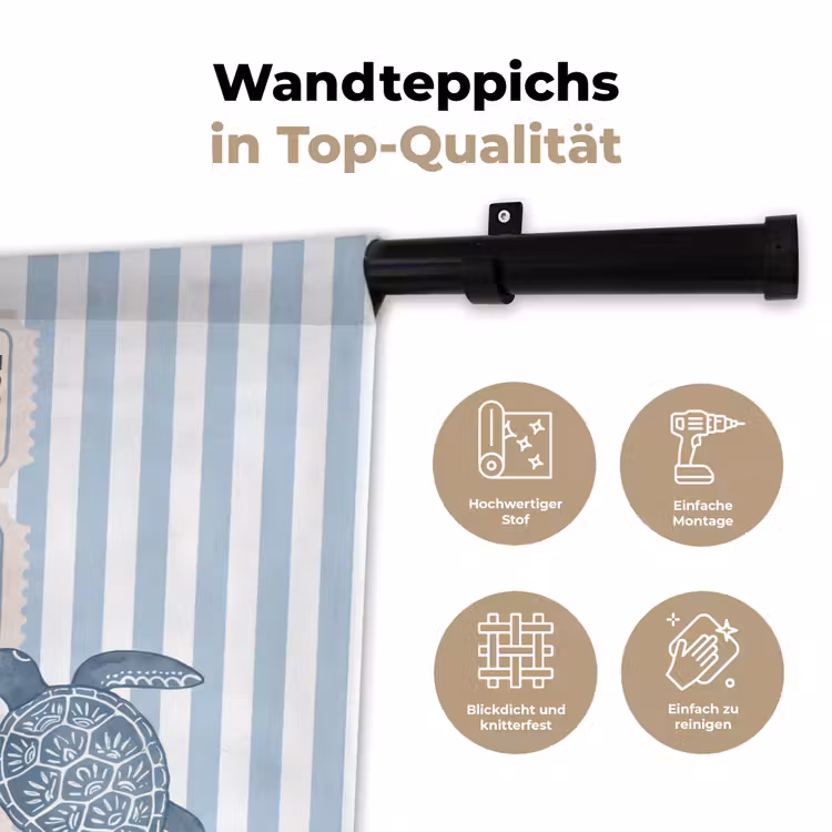 Schelp - Oceaan - Kust - Blauw - Illustratie Wandkleed katoen klein -tsfeer2_DE