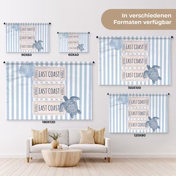 Schelp - Oceaan - Kust - Blauw - Illustratie Wandkleed katoen klein -tsfeer8_DE