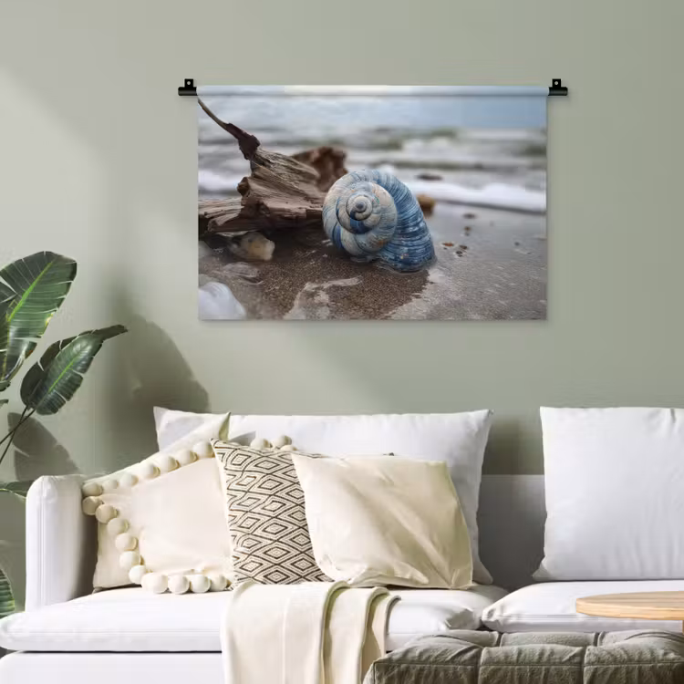 Schelp - Strand - Blauw - Zee Wandkleed katoen klein -sfeer7
