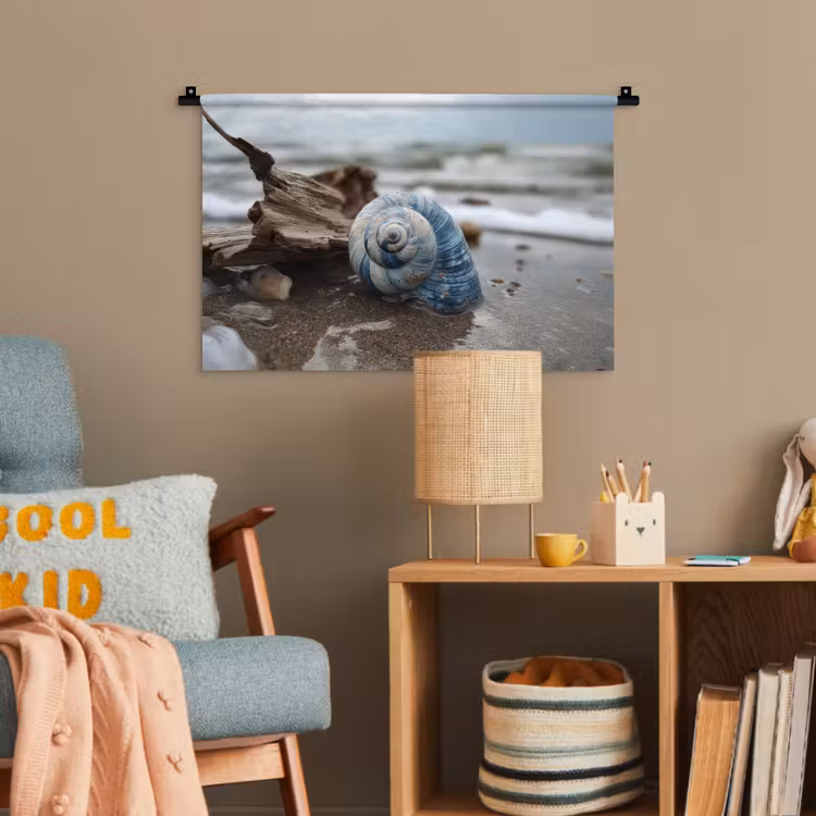 Schelp - Strand - Blauw - Zee Wandkleed katoen klein -wsfeer4_kind