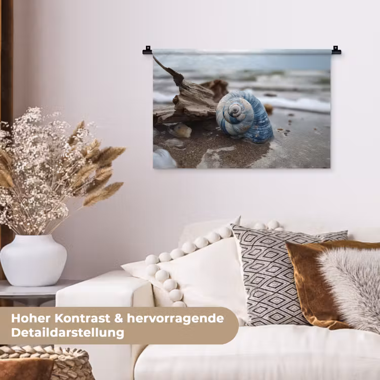 Schelp - Strand - Blauw - Zee Wandkleed katoen klein -tsfeer1_DE