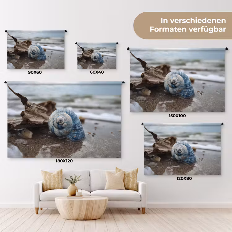 Schelp - Strand - Blauw - Zee Wandkleed katoen klein -tsfeer8_DE
