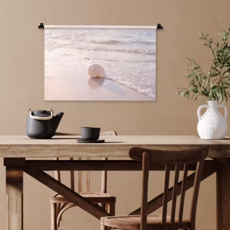 Zeeschelp - Strand - Zee - Natuur - Beige Wandkleed katoen klein -sfeer6
