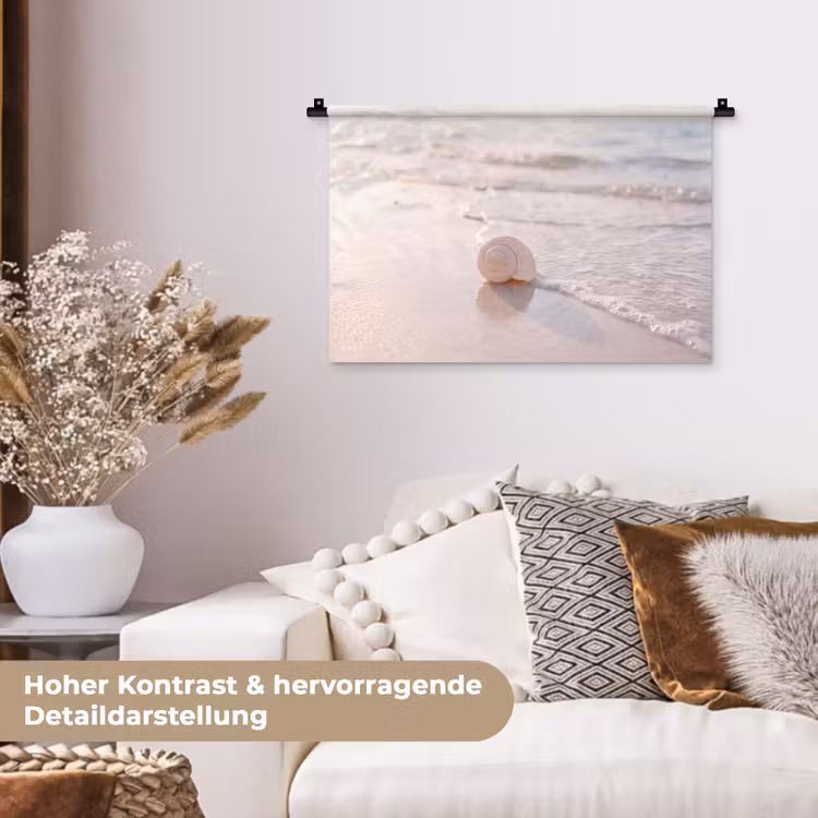 Zeeschelp - Strand - Zee - Natuur - Beige Wandkleed katoen klein -tsfeer1_DE