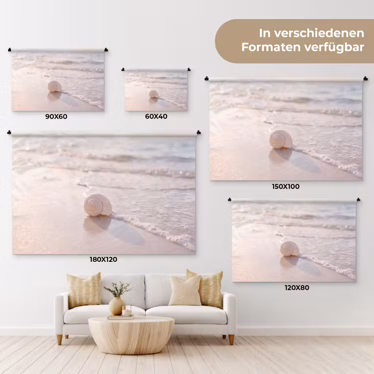 Zeeschelp - Strand - Zee - Natuur - Beige Wandkleed katoen klein -tsfeer8_DE