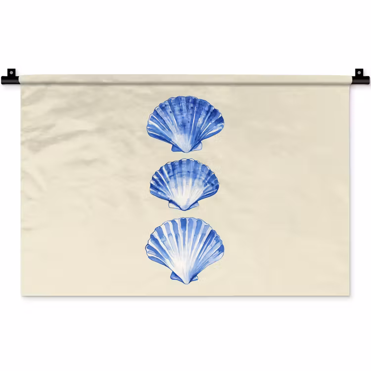 Schelpen - Blauw - Beige Wandkleed katoen klein -zz3d