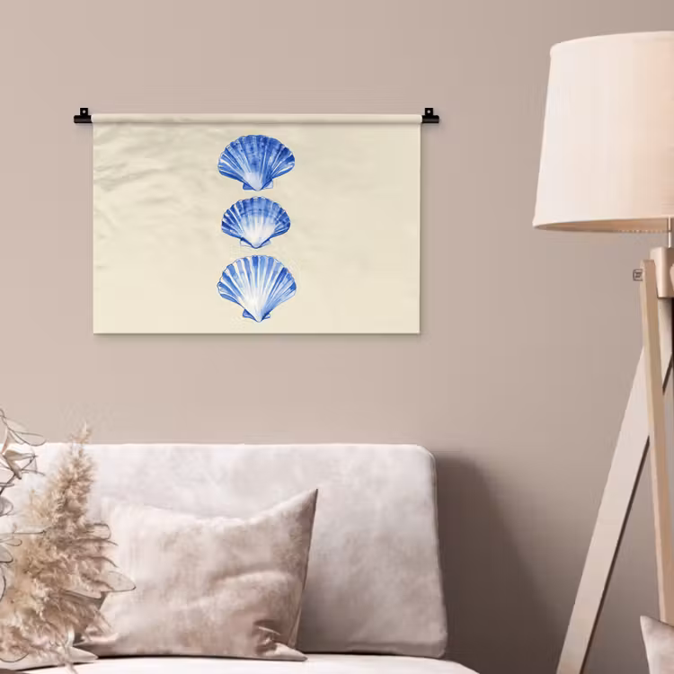 Schelpen - Blauw - Beige Wandkleed katoen klein -sfeer4
