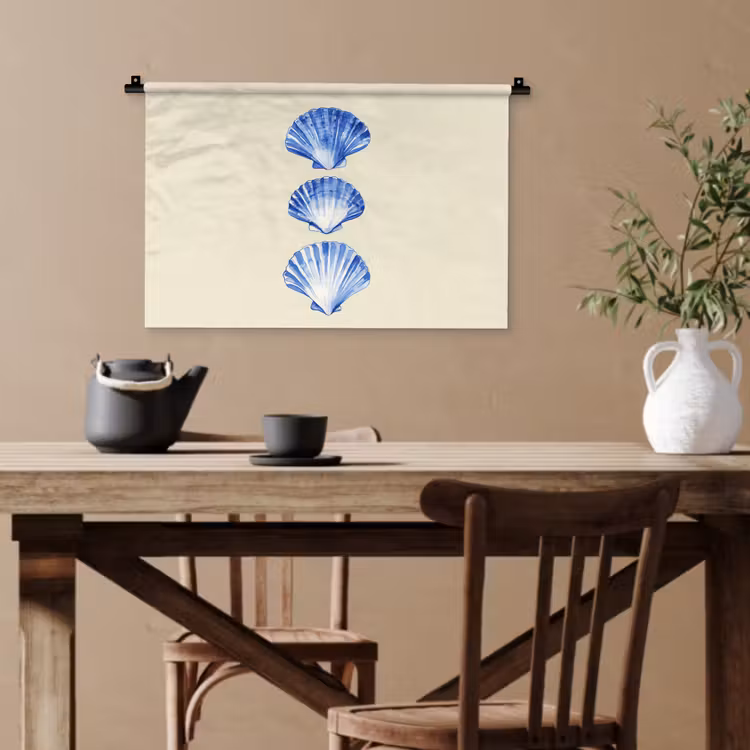 Schelpen - Blauw - Beige Wandkleed katoen klein -sfeer6