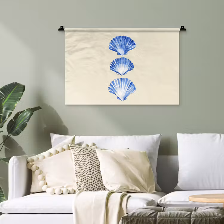 Schelpen - Blauw - Beige Wandkleed katoen klein -sfeer7