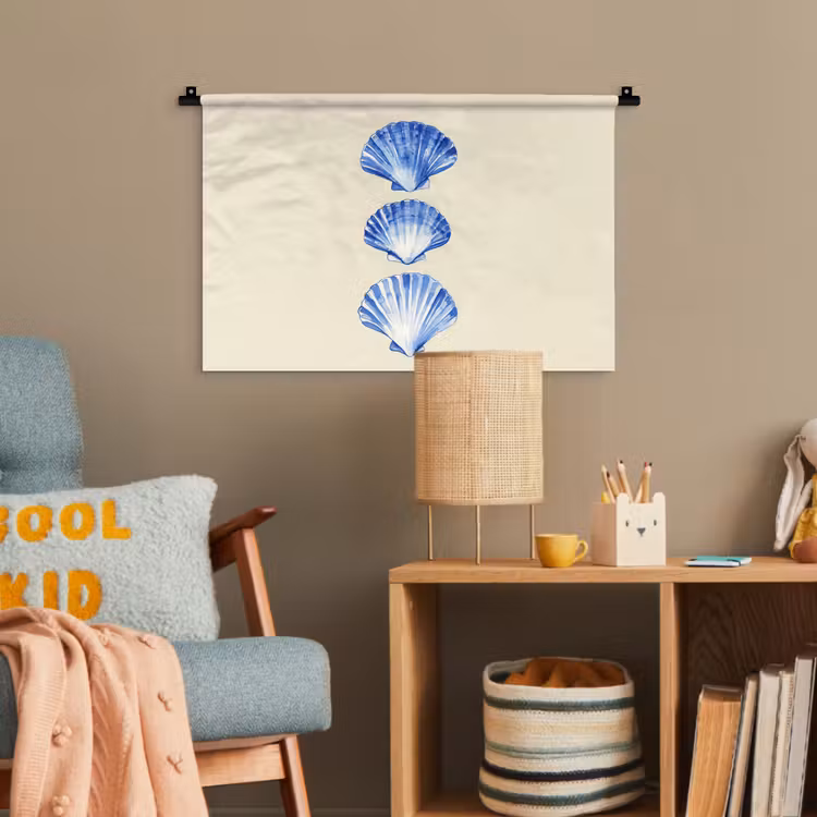 Schelpen - Blauw - Beige Wandkleed katoen klein -wsfeer4_kind