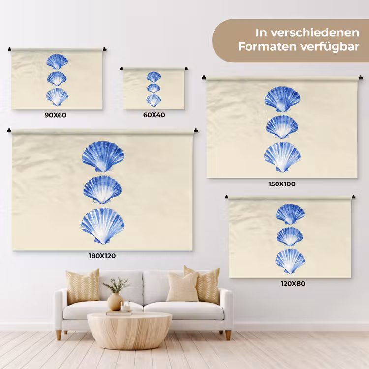 Schelpen - Blauw - Beige Wandkleed katoen klein -tsfeer8_DE