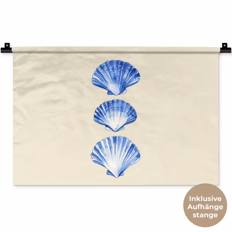Schelpen - Blauw - Beige Wandkleed katoen klein -t3d_DE