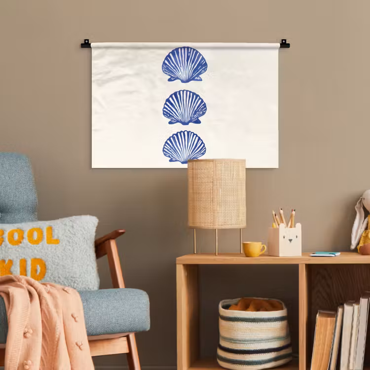 Schelpen - Blauw - Patroon Wandkleed katoen klein -wsfeer4_kind