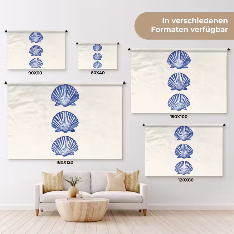 Schelpen - Blauw - Patroon Wandkleed katoen klein -tsfeer8_DE