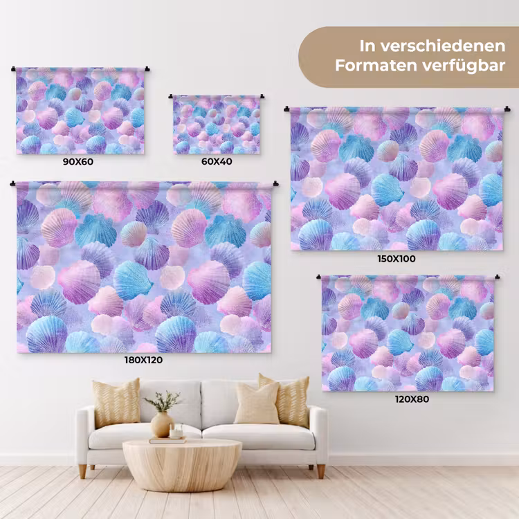 Schelpen - Paars - Blauw - Patroon Wandkleed katoen klein -tsfeer8_DE