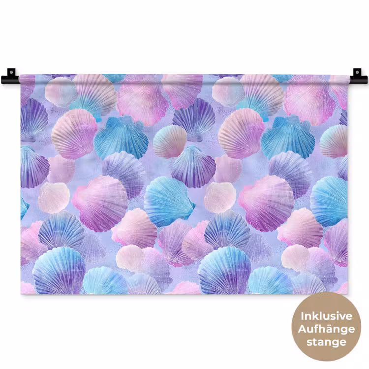 Schelpen - Paars - Blauw - Patroon Wandkleed katoen klein -t3d_DE