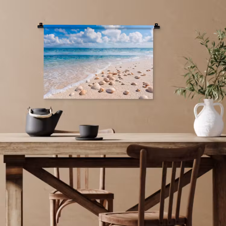 Schelpen - Strand - Natuur - Beige Wandkleed katoen klein -sfeer6