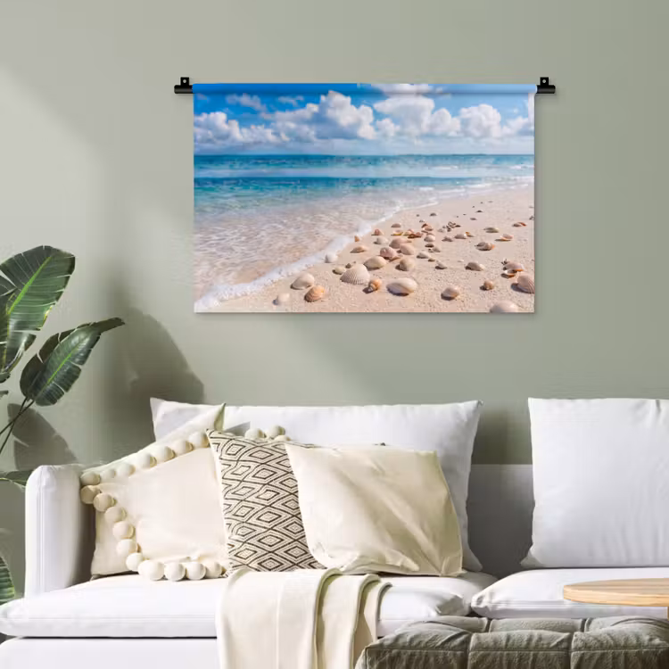 Schelpen - Strand - Natuur - Beige Wandkleed katoen klein -sfeer7