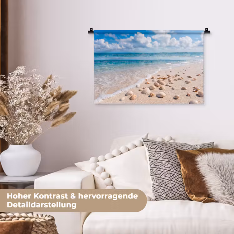 Schelpen - Strand - Natuur - Beige Wandkleed katoen klein -tsfeer1_DE