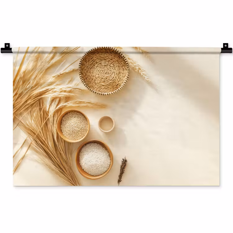 Granen - Hout - Kom - Beige Wandkleed katoen klein -zz3d