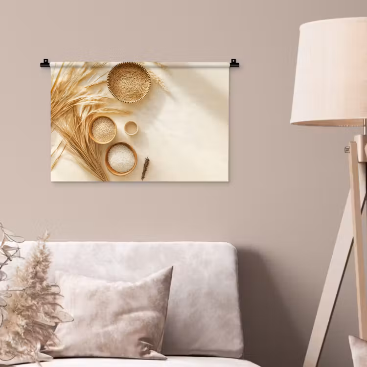 Granen - Hout - Kom - Beige Wandkleed katoen klein -sfeer4