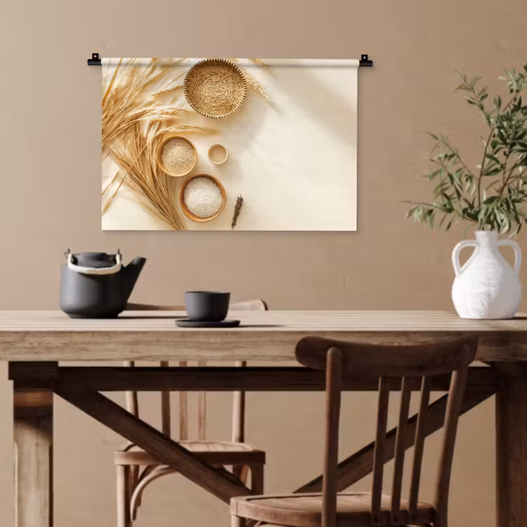 Granen - Hout - Kom - Beige Wandkleed katoen klein -sfeer6