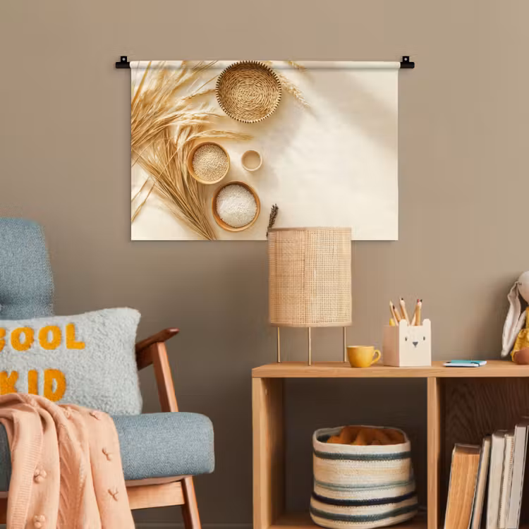 Granen - Hout - Kom - Beige Wandkleed katoen klein -wsfeer4_kind