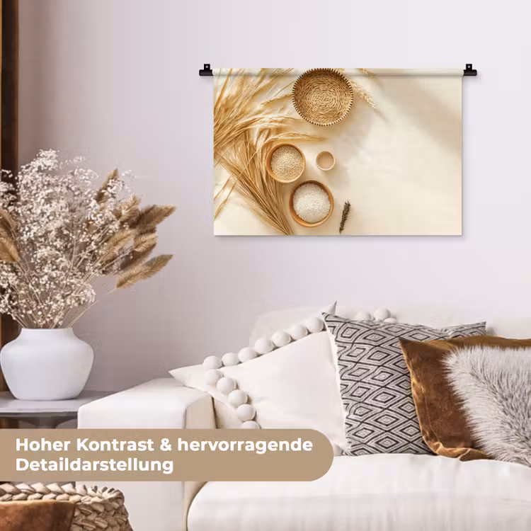 Granen - Hout - Kom - Beige Wandkleed katoen klein -tsfeer1_DE