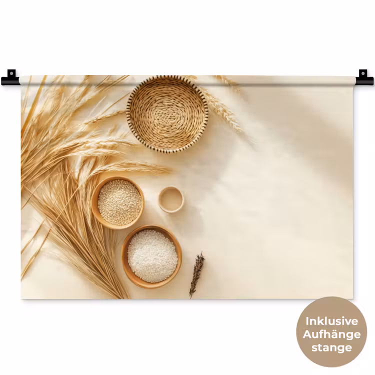 Granen - Hout - Kom - Beige Wandkleed katoen klein -t3d_DE
