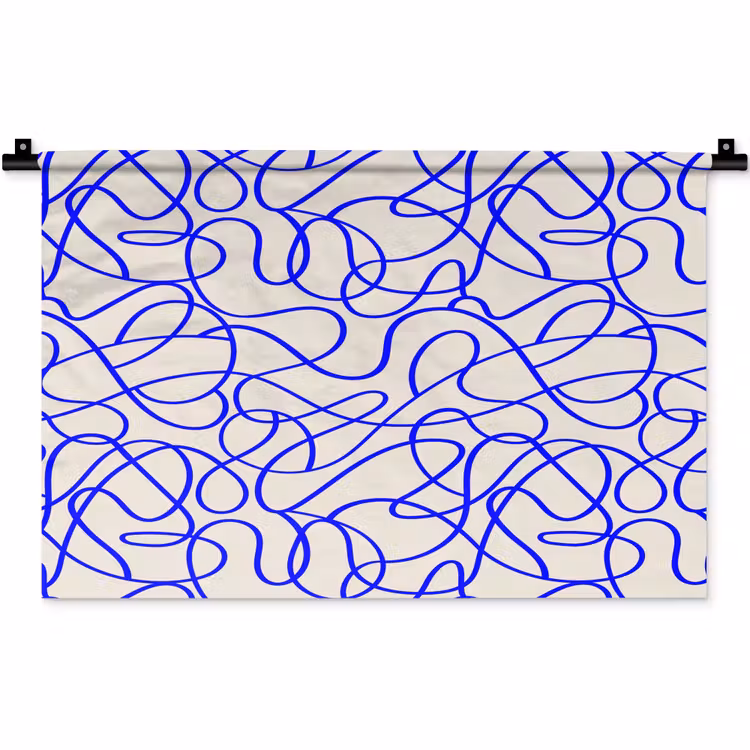 Patronen - Beige - Blauw - Lijnen Wandkleed katoen klein 269 -zz3d