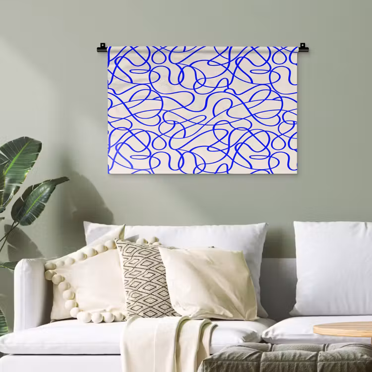 Patronen - Beige - Blauw - Lijnen Wandkleed katoen klein 269 -sfeer7