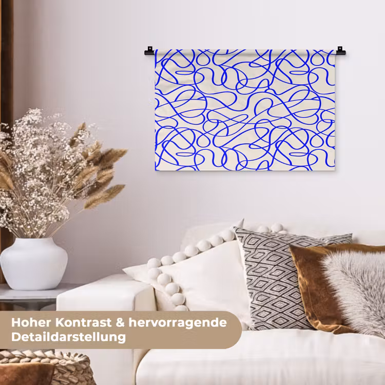 Patronen - Beige - Blauw - Lijnen Wandkleed katoen klein 269 -tsfeer1_DE